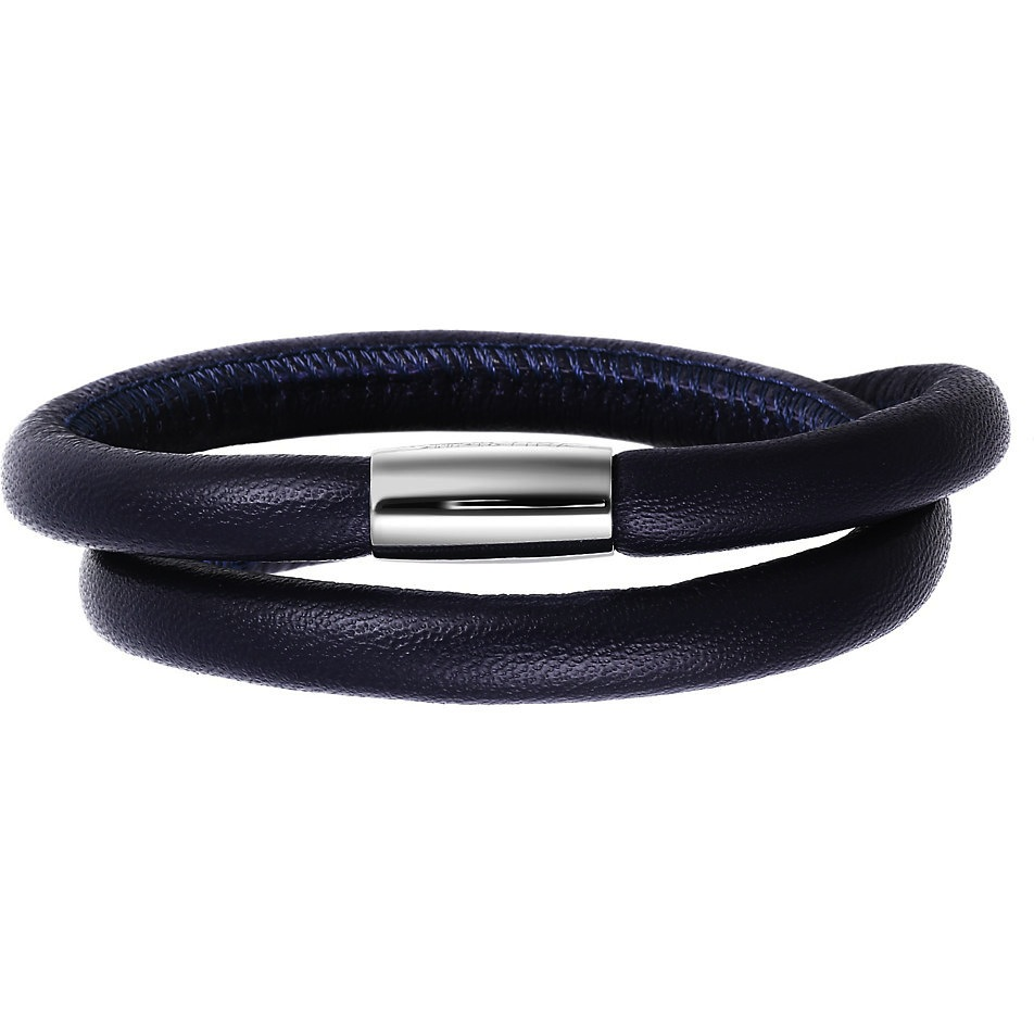 Blue Double Wrap Leather Bracelet (Silver/Blue)