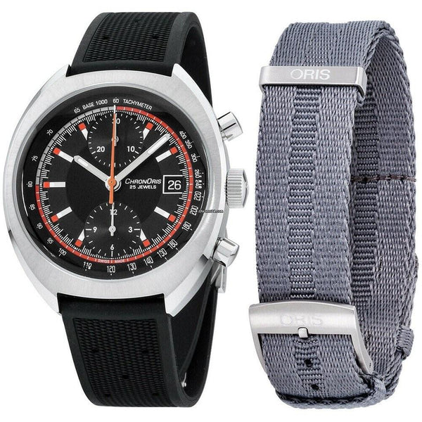 Oris Men's 67377394034RSBLKSET Chronoris Chronograph Black Silicone Watch