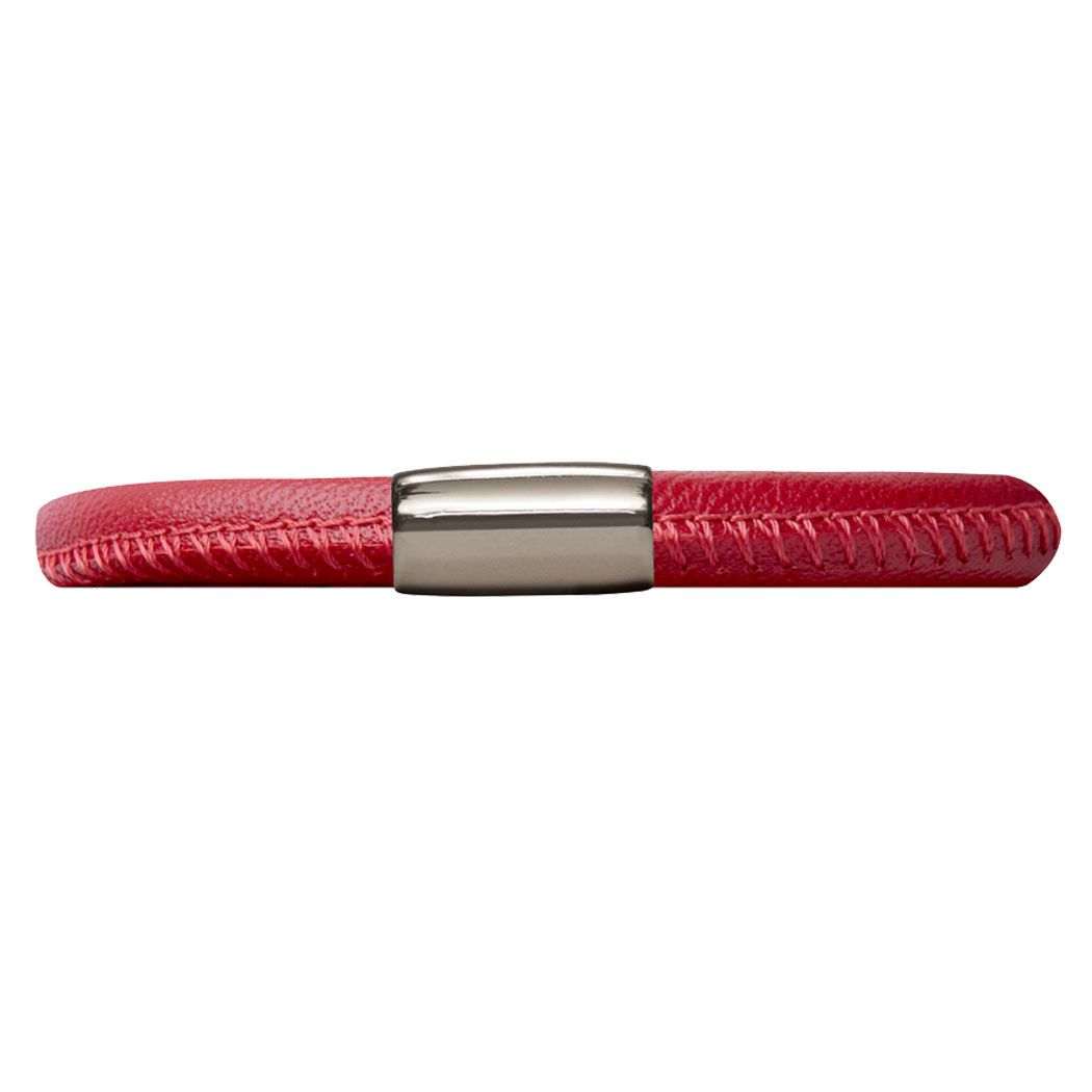 Red Single Wrap Leather Bracelet (Silver/Red)