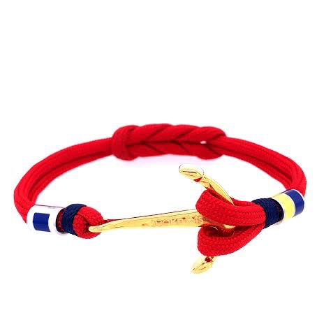 Red Double Cord with Gold Anchor and Nautical Flags Charms Bracelet (Red/Gold)