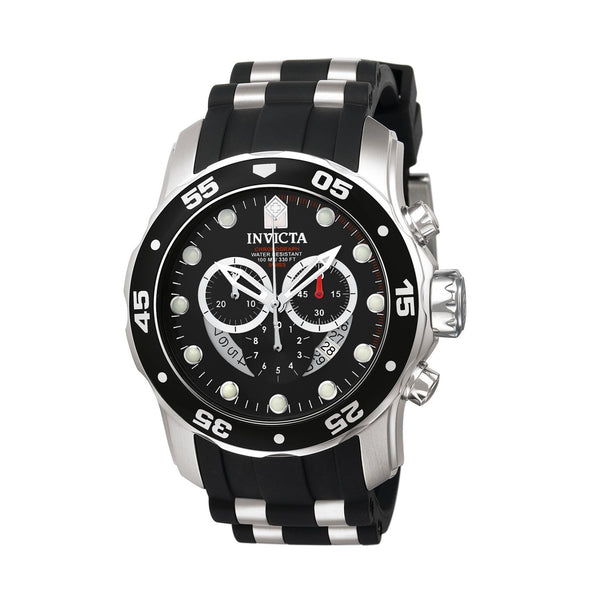 Invicta Men's 6977 Pro Diver Scuba Chronograph Black and Silver Inserts Polyurethane Watch