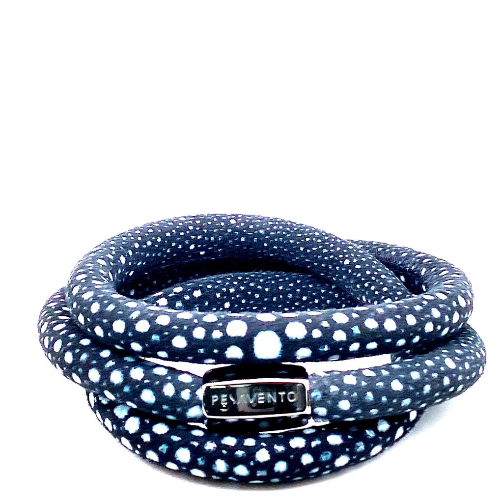 Silver Blue and White Leather Bracelet