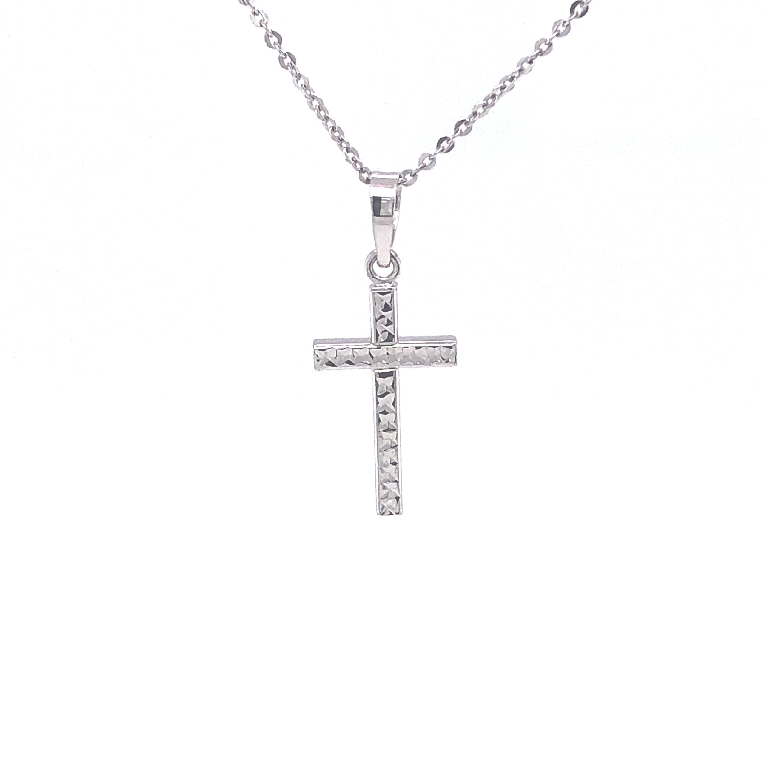 Cross Diamond Cut 14k White Gold Pendant