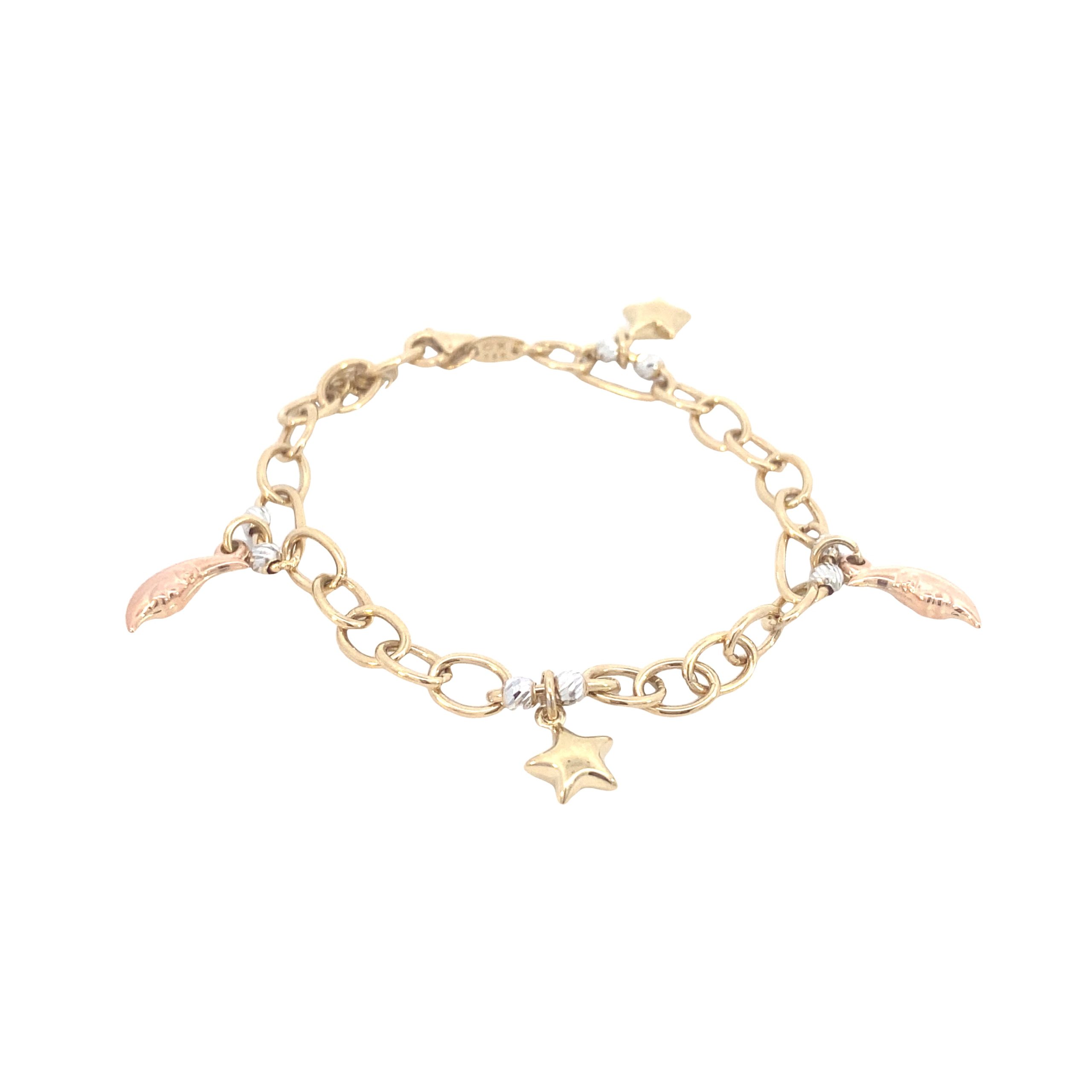 14K Gold Moon and Star Bracelet