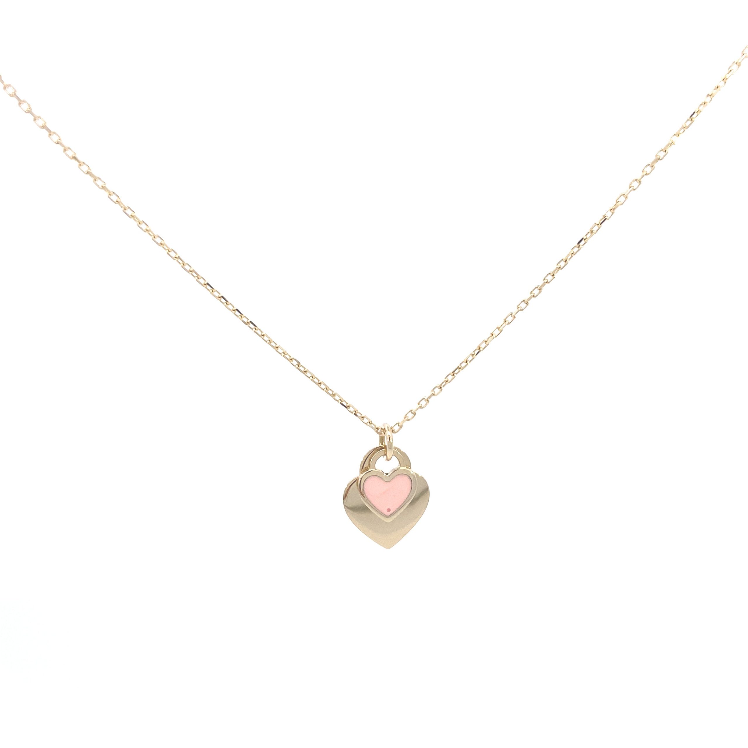 14K Gold Pink Double Heart Necklace