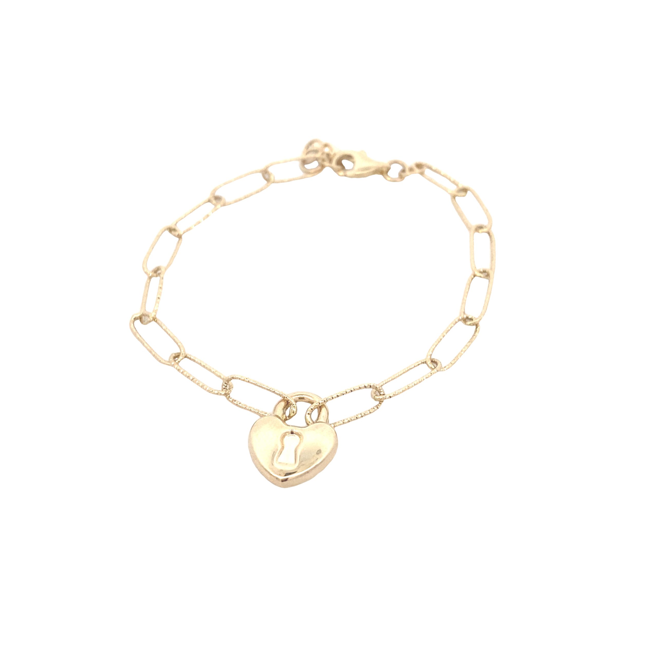 14k Gold Paper Clip Bracelet with Padlock Charm