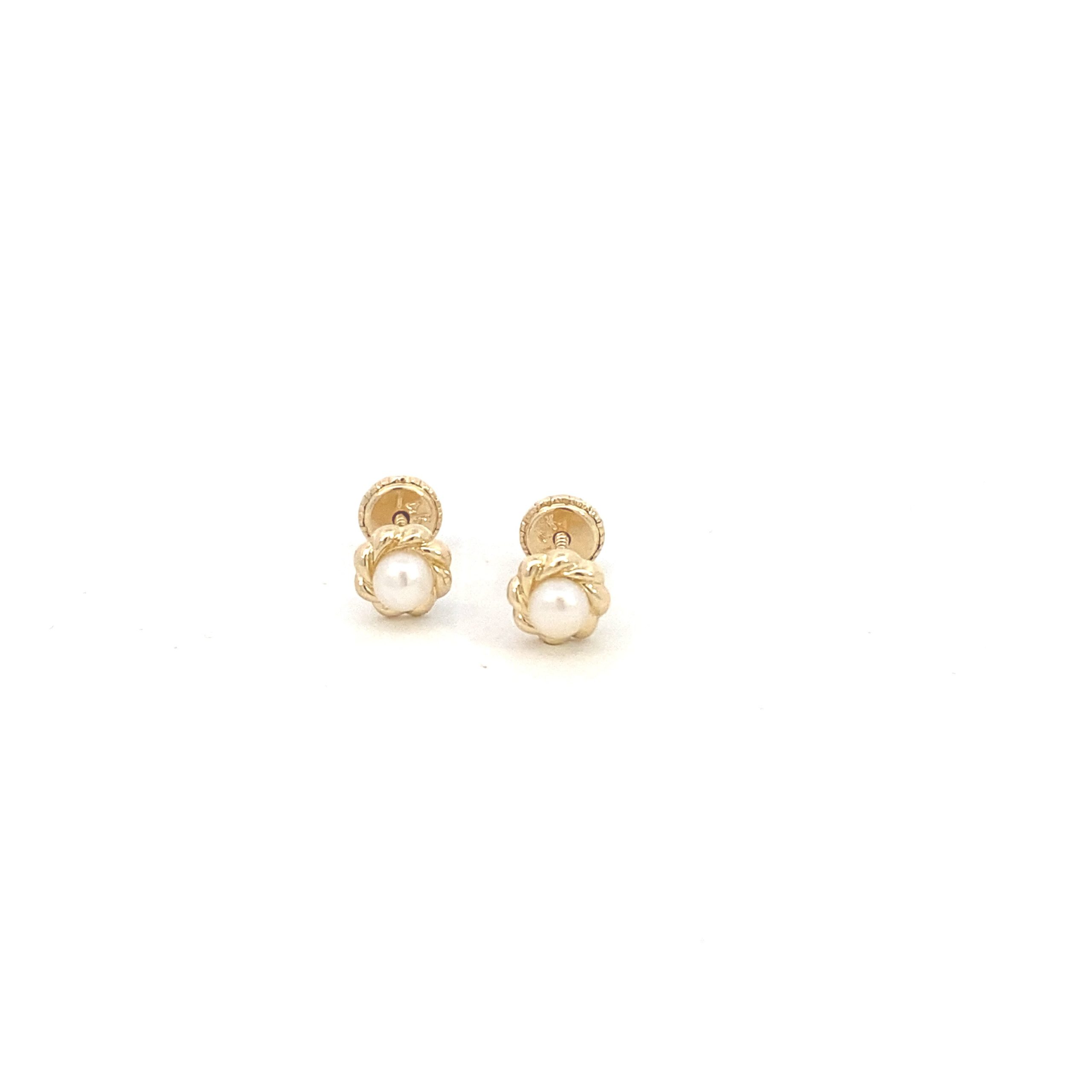 14K Gold Flower with Pearl Baby Stud
