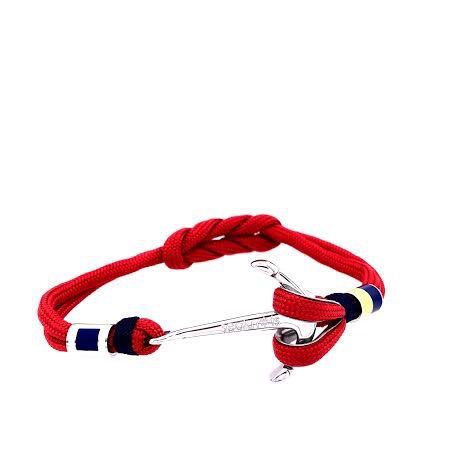 Red Double Cord with Silver Anchor and Nautical Flags Charms Bracelet (Red/Silver)