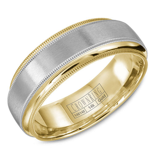 Crown Ring 14k Two Tone Gold Wedding Band - WB-9977-M10