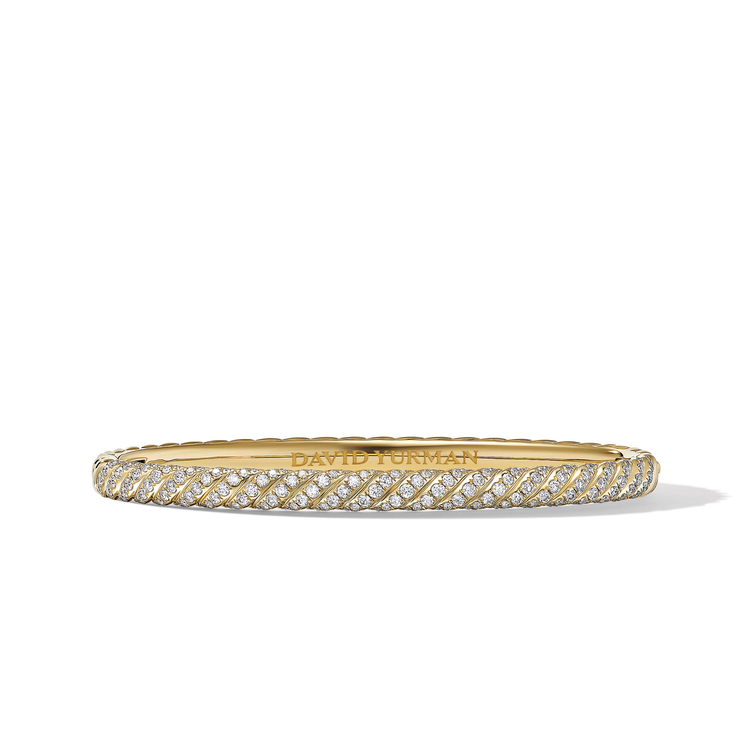 Sculpted Cable Bangle Bracelet in 18K Yellow Gold with Diamonds, 4.6mm