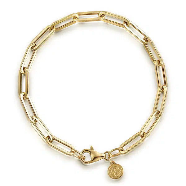 7 inch 14K Yellow Gold Hollow Paperclip Chain Bracelet
