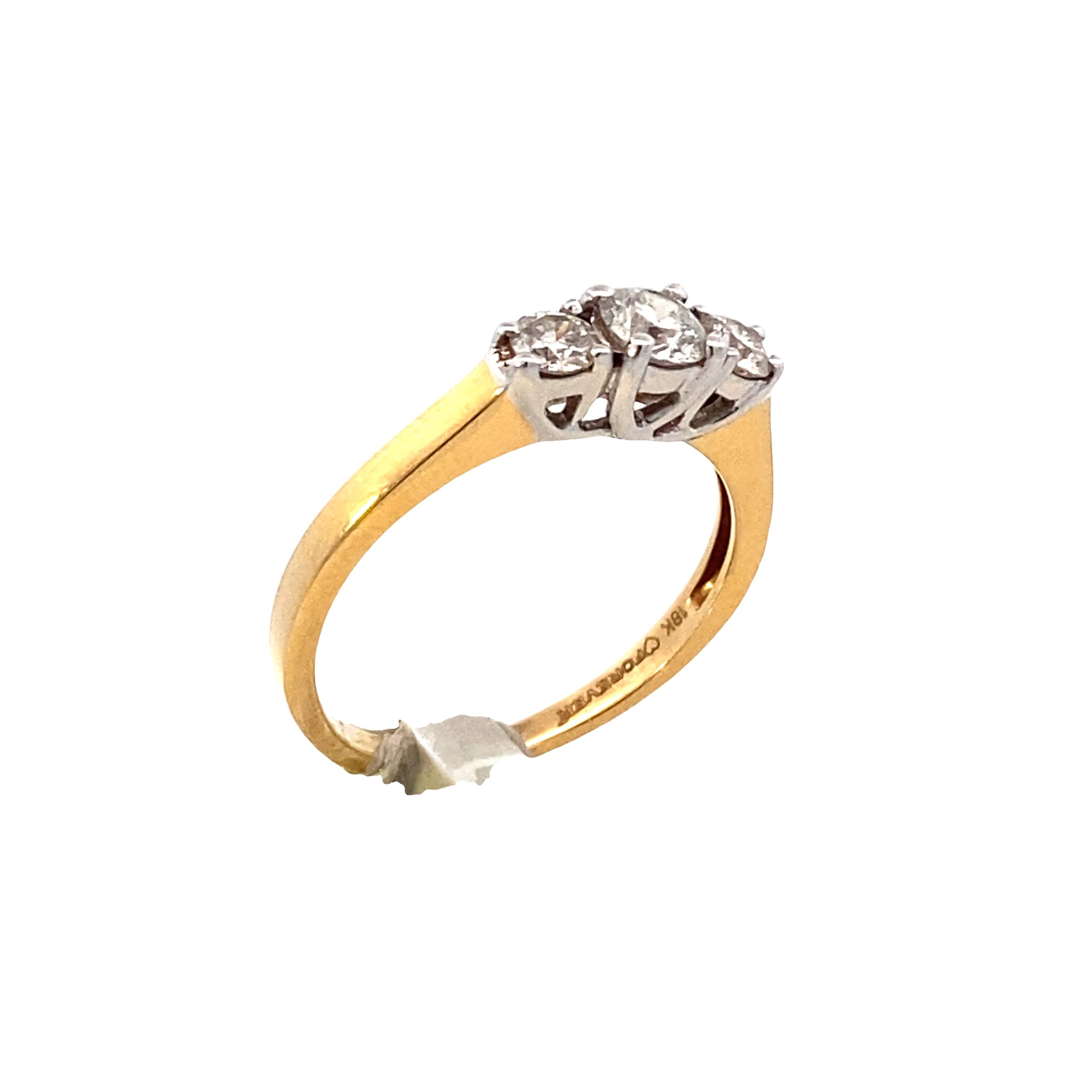 18K Triple 0.50cts Cupid Cut Diamonds Yellow Gold Engagement Ring