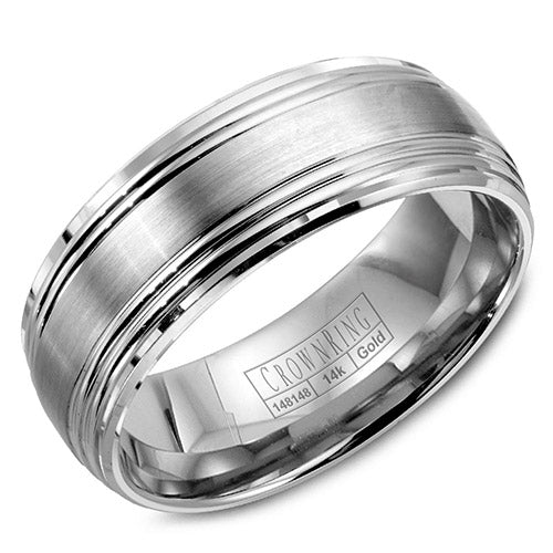 Crown Ring 14k White Gold Wedding Band - WB-9052-M10