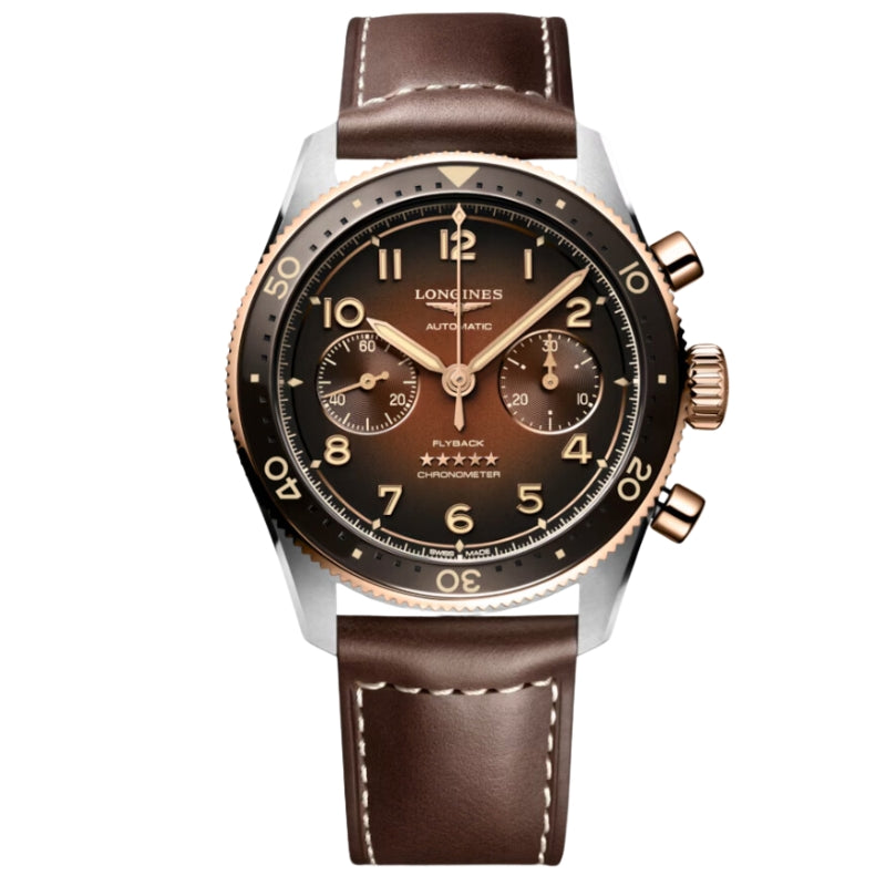 Longines Spirit Flyback Chronograph Brown Dial Two-Tone Yellow Gold & Steel - L3.821.5.59.2