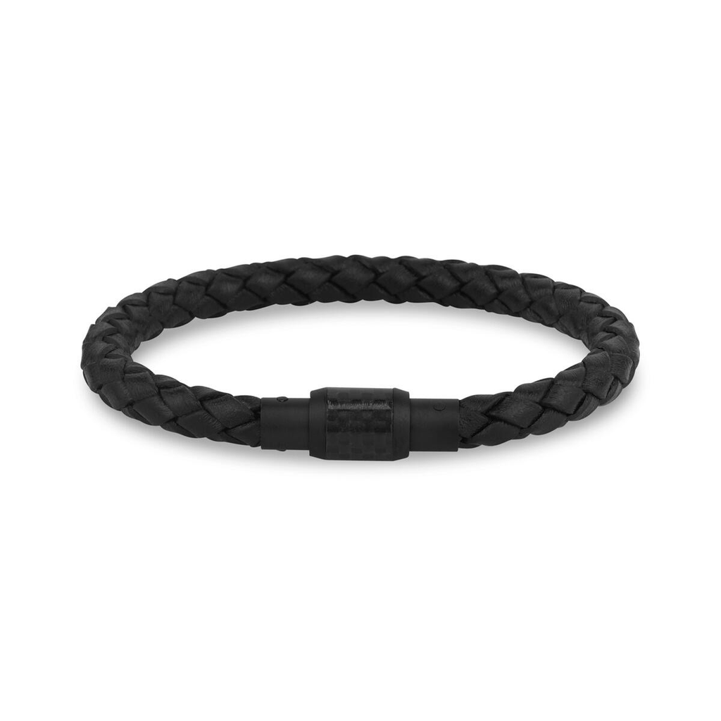 Black Leather Carbon Fiber Clasp Bracelet