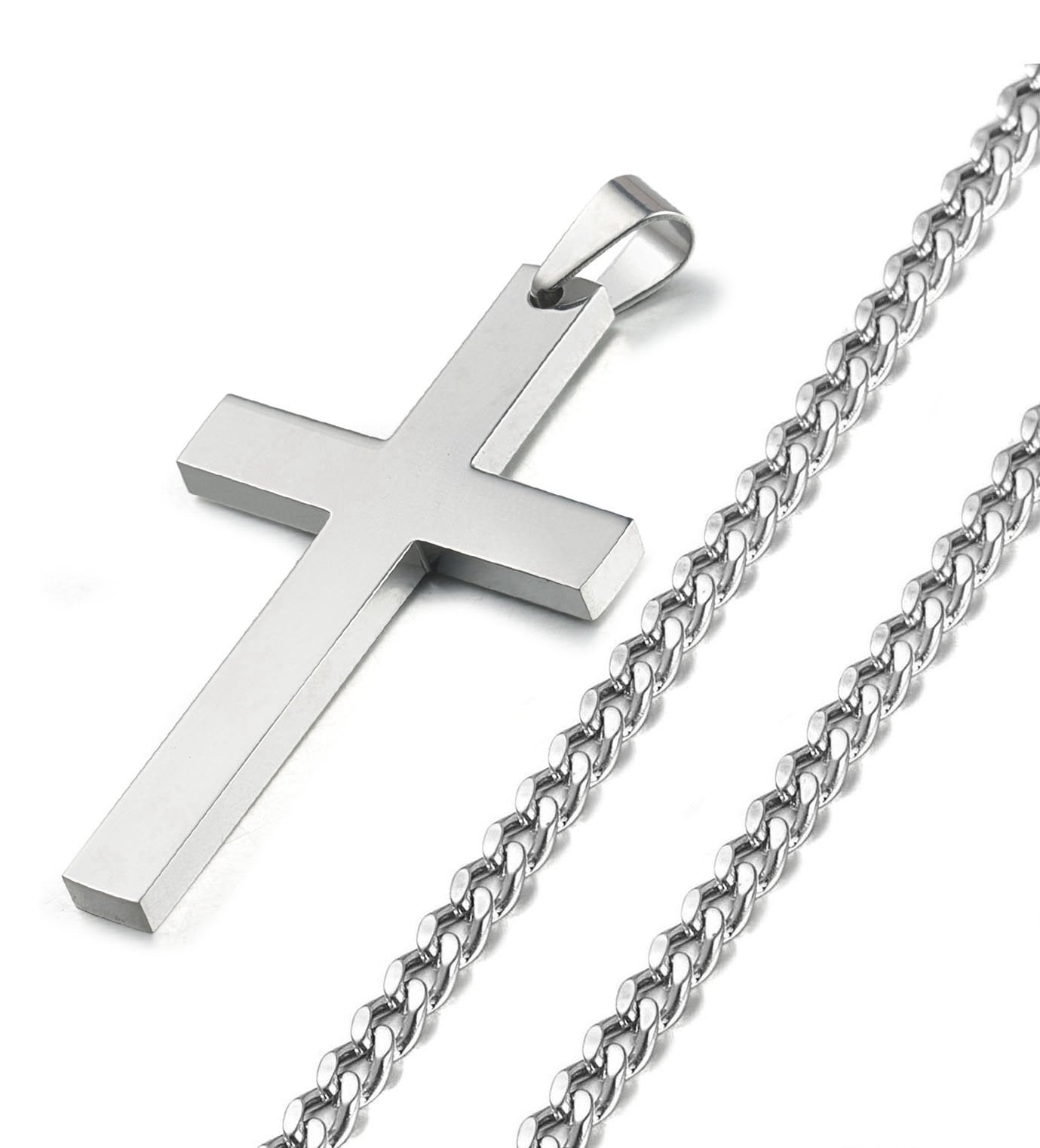 Stainless Steel Cross Pendant Chain Necklace for Men Women
