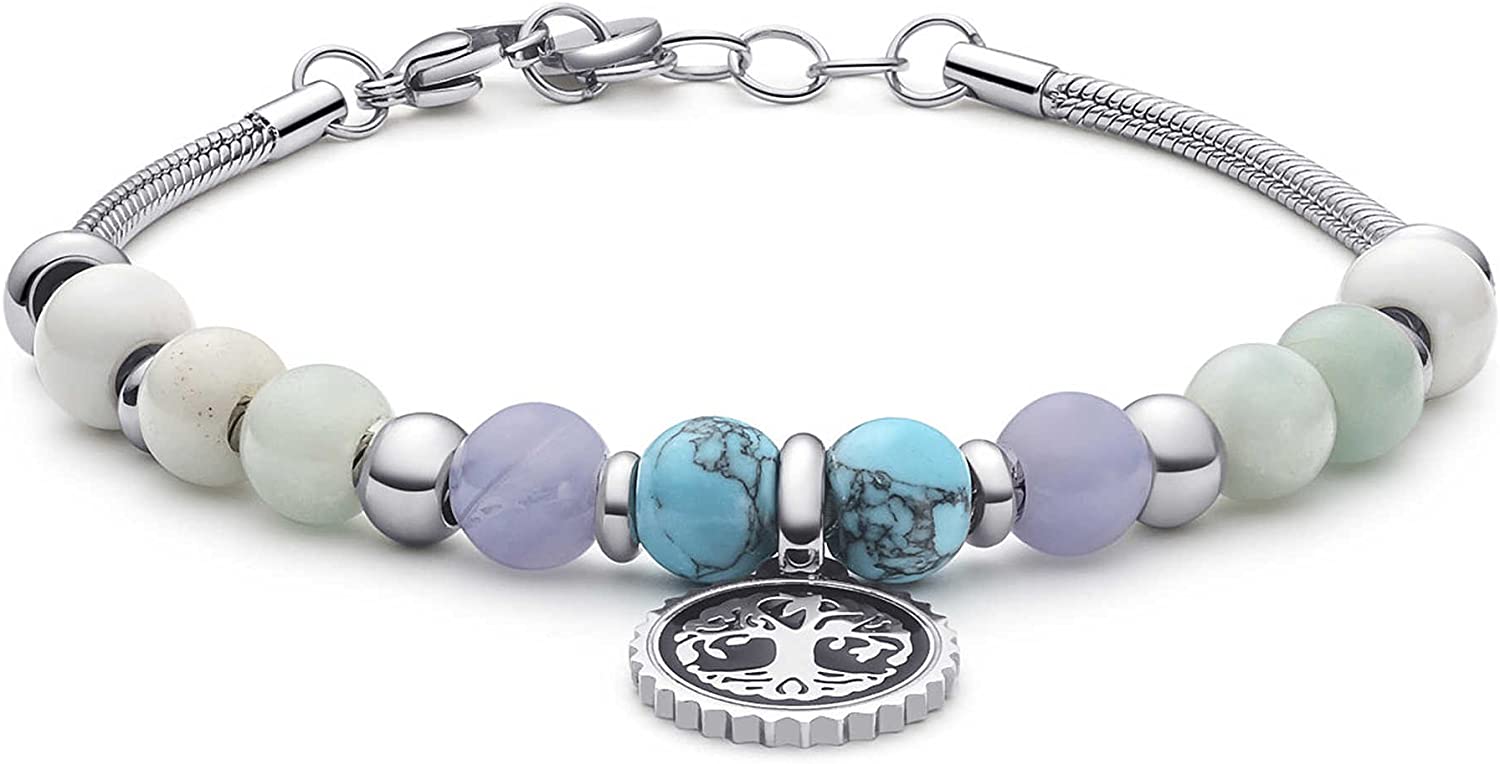 Très Jolie Tree of Life Mini Bracelet with Howlite, Amazzonite, Agate and Turquoise Stones