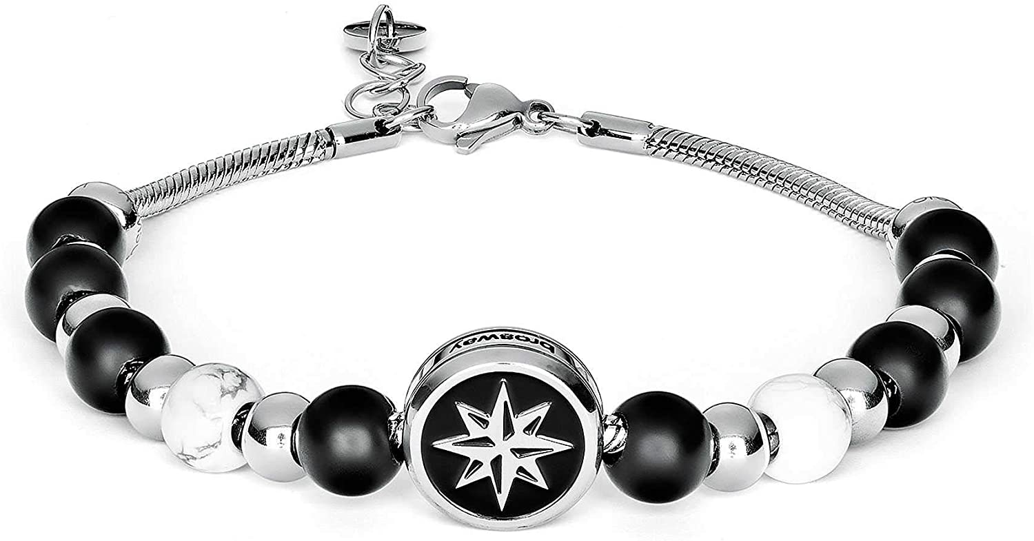 TJ Man Rose of Winds Charm Pendant Bracelet (Silver/Black)