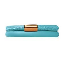 Light Blue Double Wrap Leather Bracelet (Gold/Light Blue)