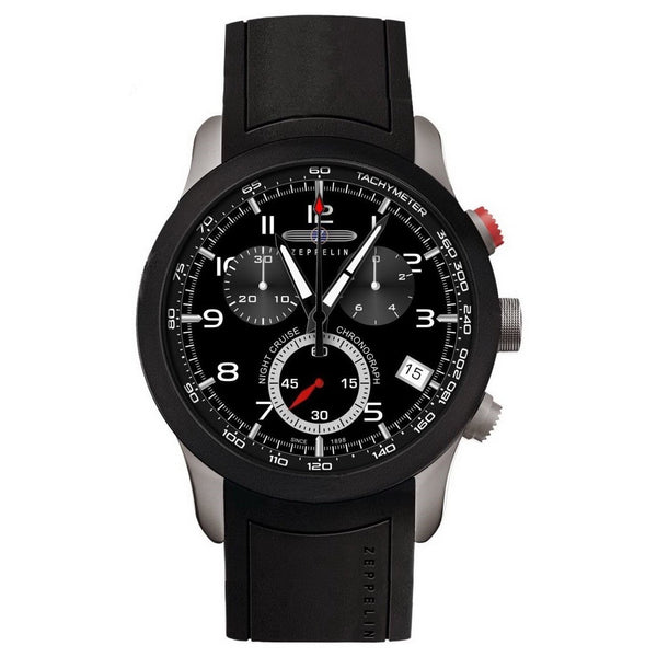 Zeppelin Men's 7292-2 Night Cruise Chronograph Black Silicone Watch