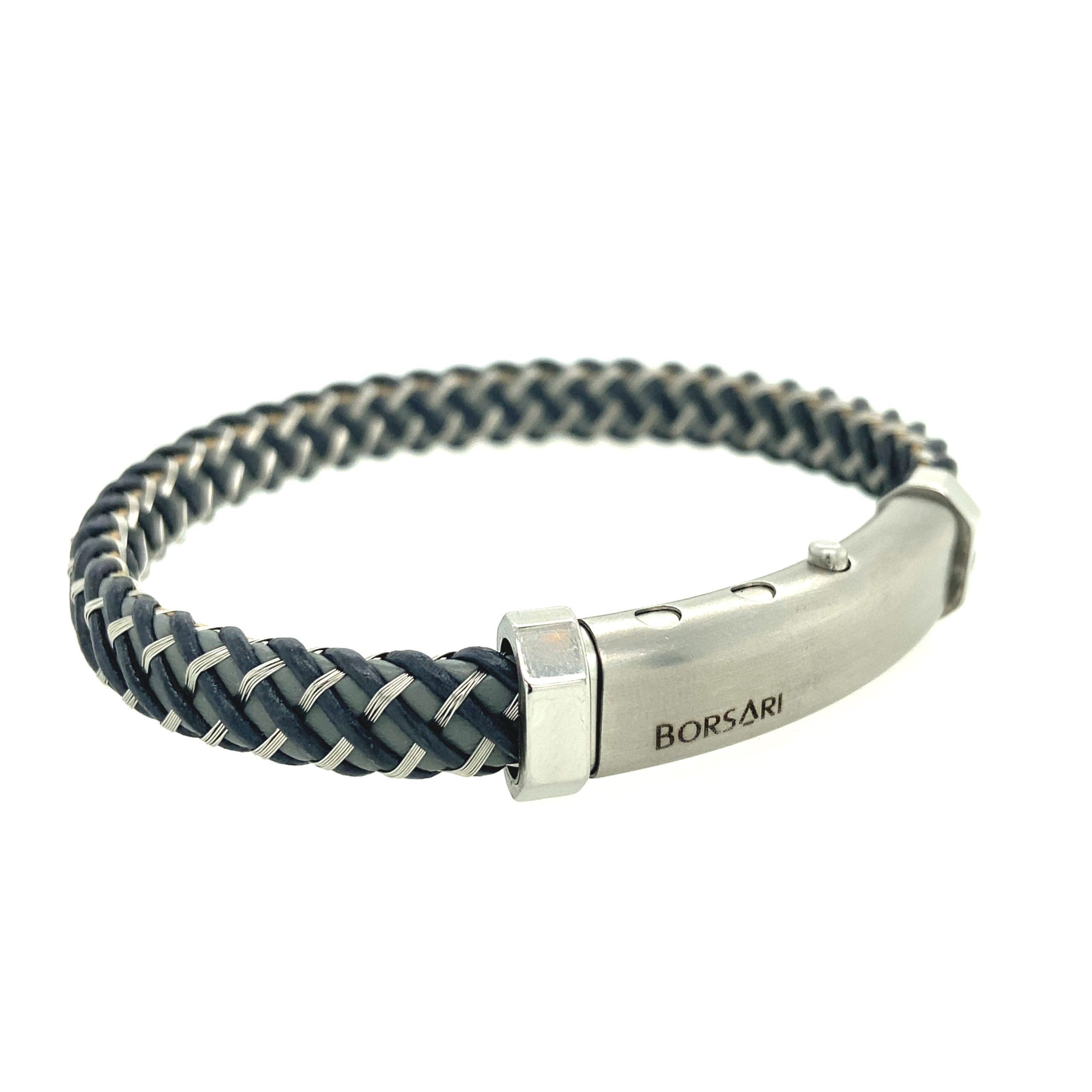 Gray Leather & Steel Steel Clasp with Diamond