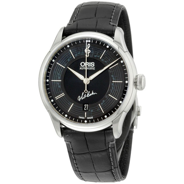 Oris Men's 73375914084LSBLK Chet Baker Black Leather Watch