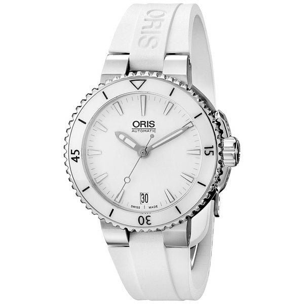 Oris Women's 73376524156RS Aquis White Rubber Watch