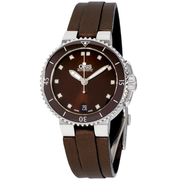 Oris Women's 73376524192LSBRN Divers Date Brown Silicone Watch