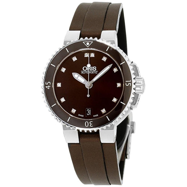 Oris Women's 73376524192TSBRN Aquis Brown Canvas Watch