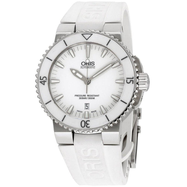 Oris Men's 73376534156RSWHT Aquis White Silicone Watch