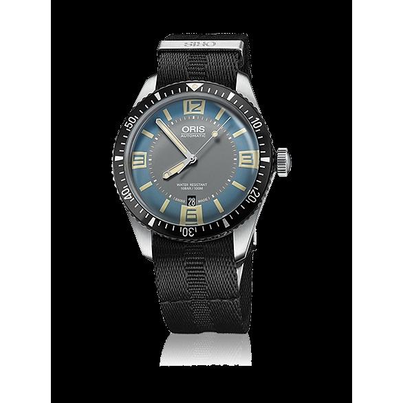 Oris Men's 73377074065NADOBLK Divers Sixty-Five Black Canvas Watch