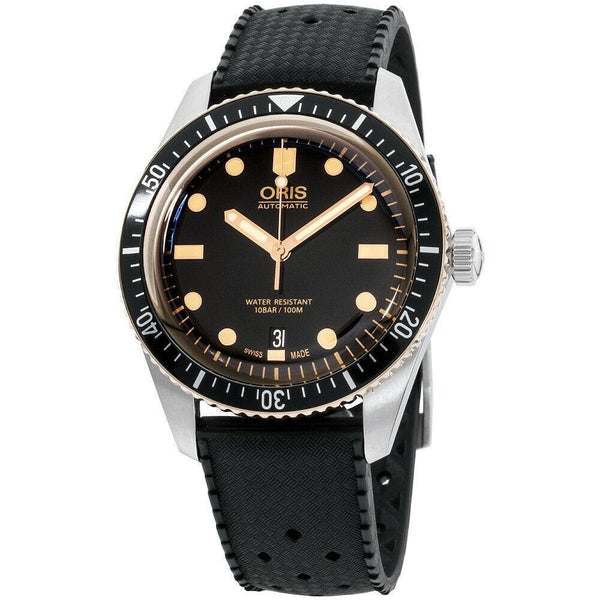 Oris Men's 73377074354RSBLK Divers Sixty-Five Black Silicone Watch
