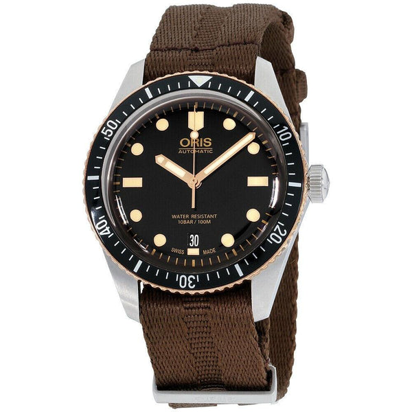 Oris Men's 73377074354TSBRN Divers Sixty-Five Brown Canvas Watch