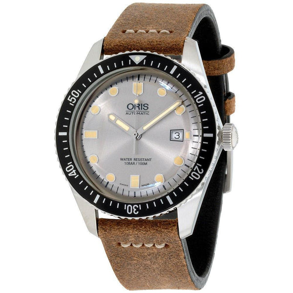 Oris Men's 73377204051LSBRN Divers Sixty-Five Brown Leather Watch