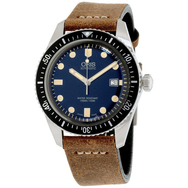 Oris Men's 73377204055LSBRN Divers Sixty-Five Brown Leather Watch