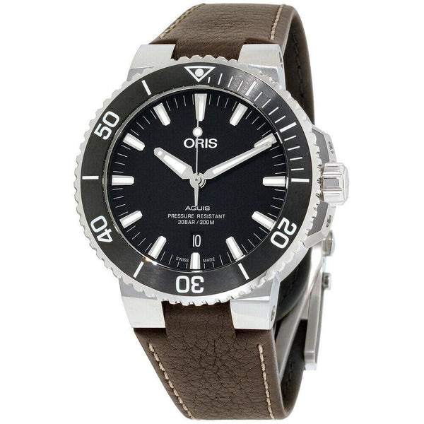 Oris Men's 73377304154LS Aquis Brown Leather Watch