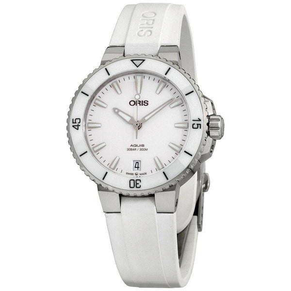 Oris Women's 73377314151RSWHT Aquis White Silicone Watch
