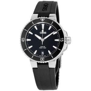 Oris Women's 73377314154RSBLK Aquis Black Silicone Watch