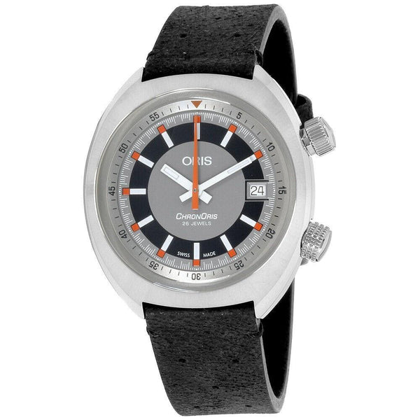 Oris Men's 73377374053LSBLK Chronoris Black Leather Watch