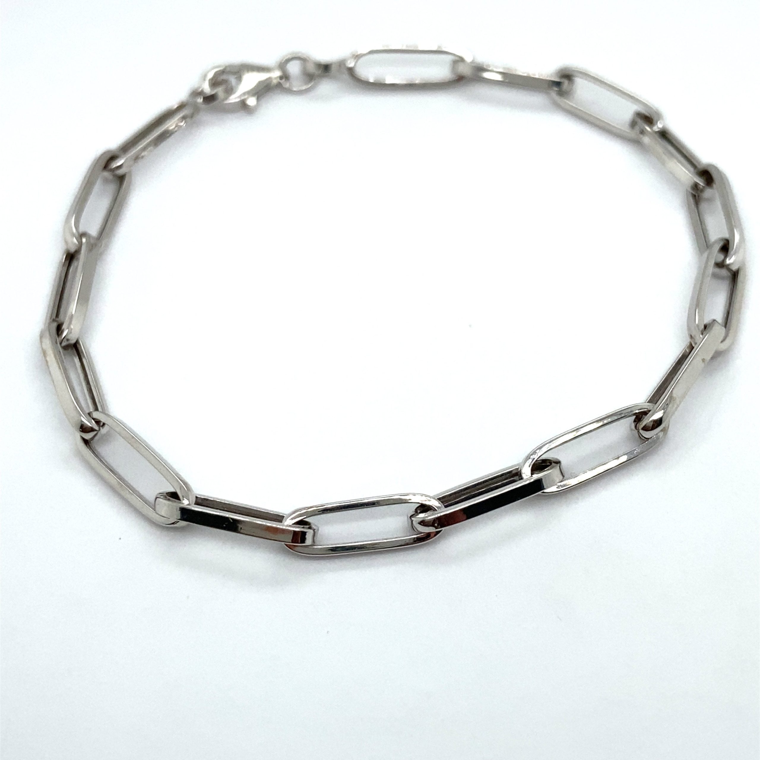 14K White Gold Paper Clip Bracelet 4.4mm