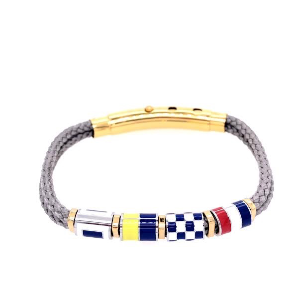 Light Grey Double Rope with Nautical Flags Charms Bracelet (Grey/Gold)