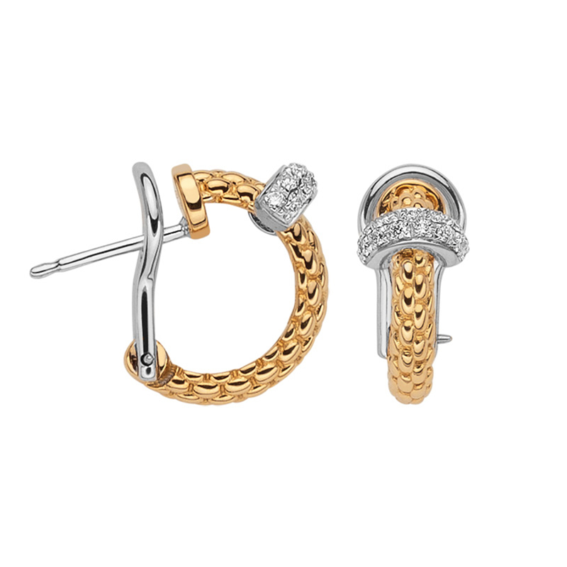 Huggie Earrings in 18 Karat White & Yellow Gold with Round Cut Diamonds 74708OX_BB_G_XBX