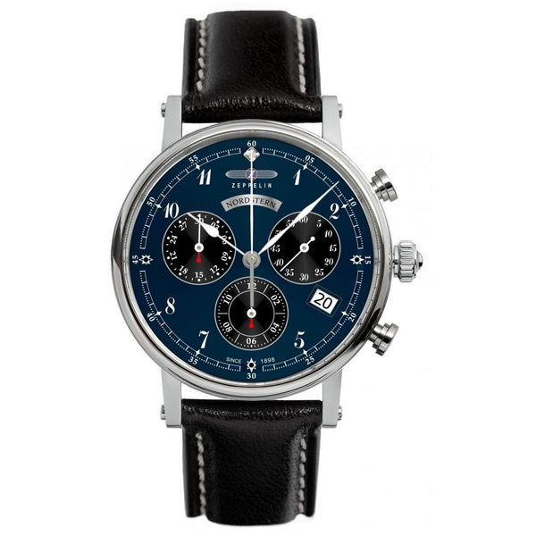 Zeppelin Men's 7577-3 Nordstern Chronograph Black Leather Watch