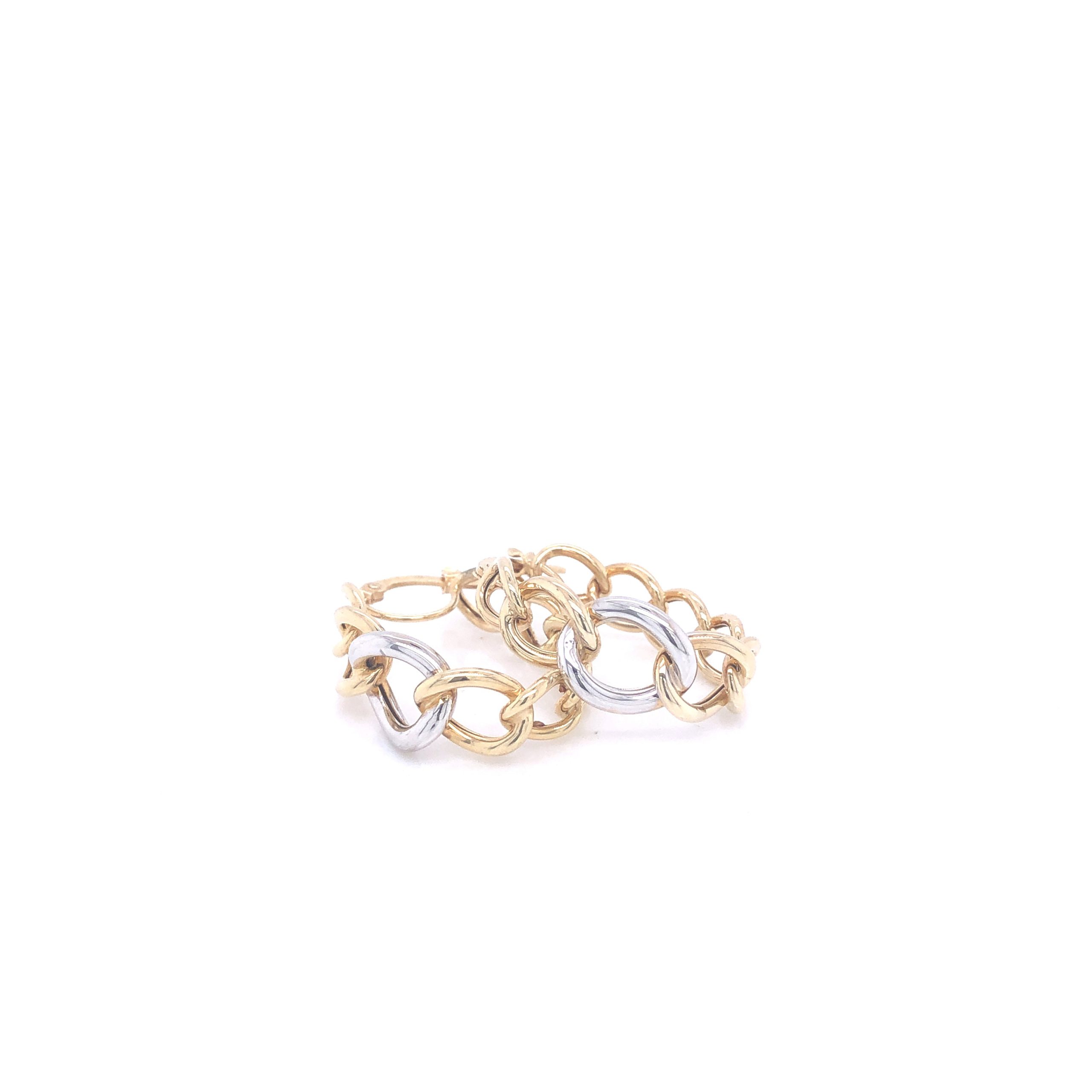 14K Two-Tone Link Gold Hoops