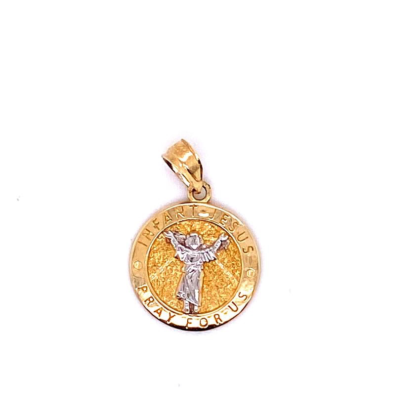 Pray For Us Infant Jesus Medal 14K Gold Pendant