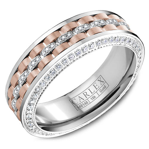 Carlex G3 18k Two Tone Gold Men's Diamond Wedding Band - CX3-0024WRW-S