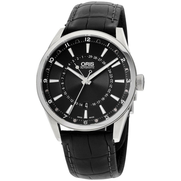 Oris Men's 76176914054LSBLK Artix Pointer Moon Black Leather Watch