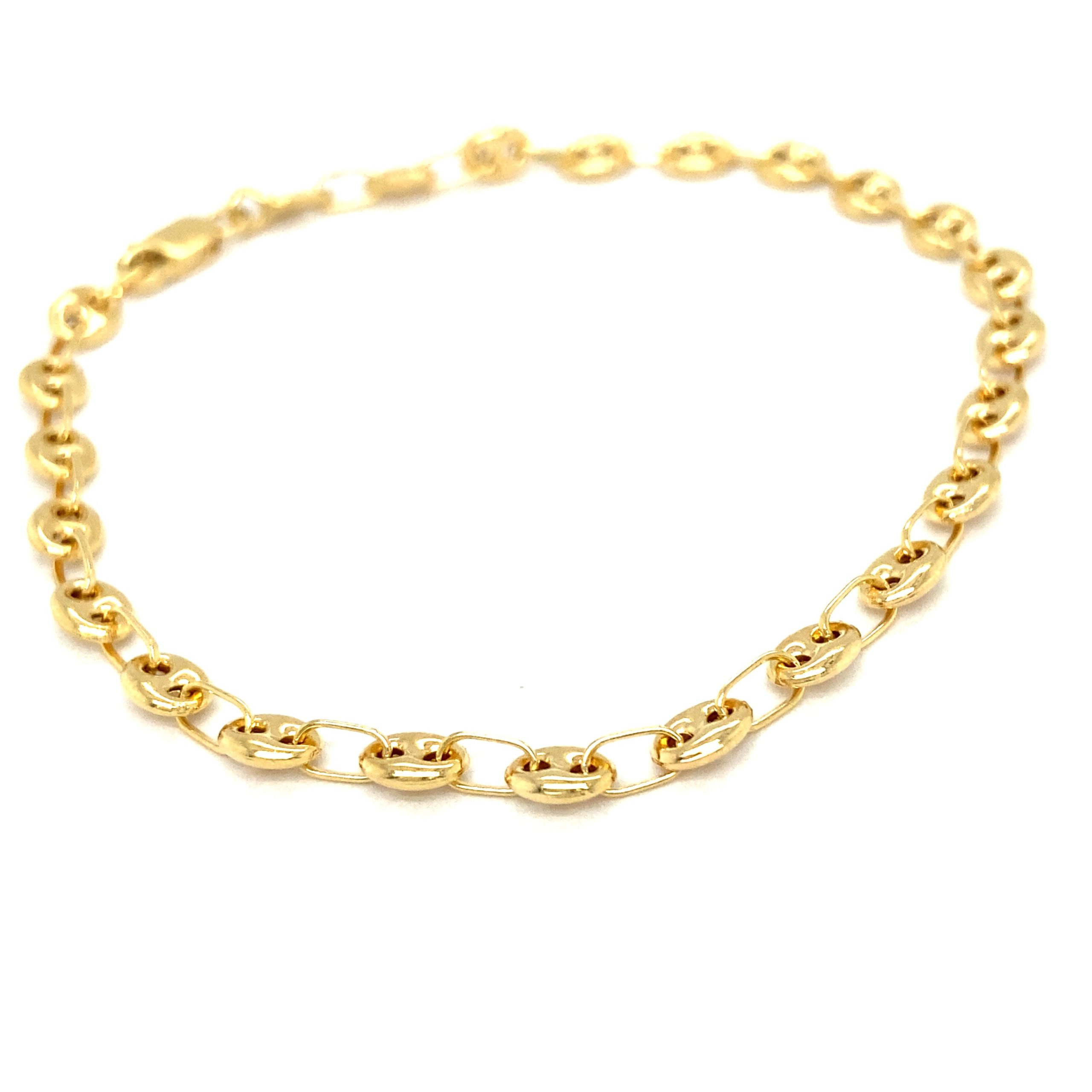 14k Gold Puff Mariner Link Bracelet 4mm