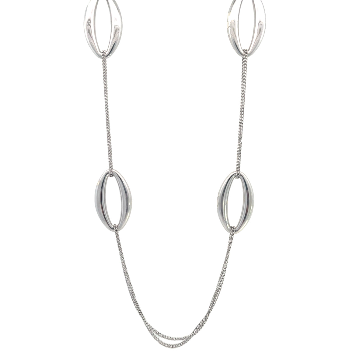 Sterling Silver Double Strand Oval Station Necklace