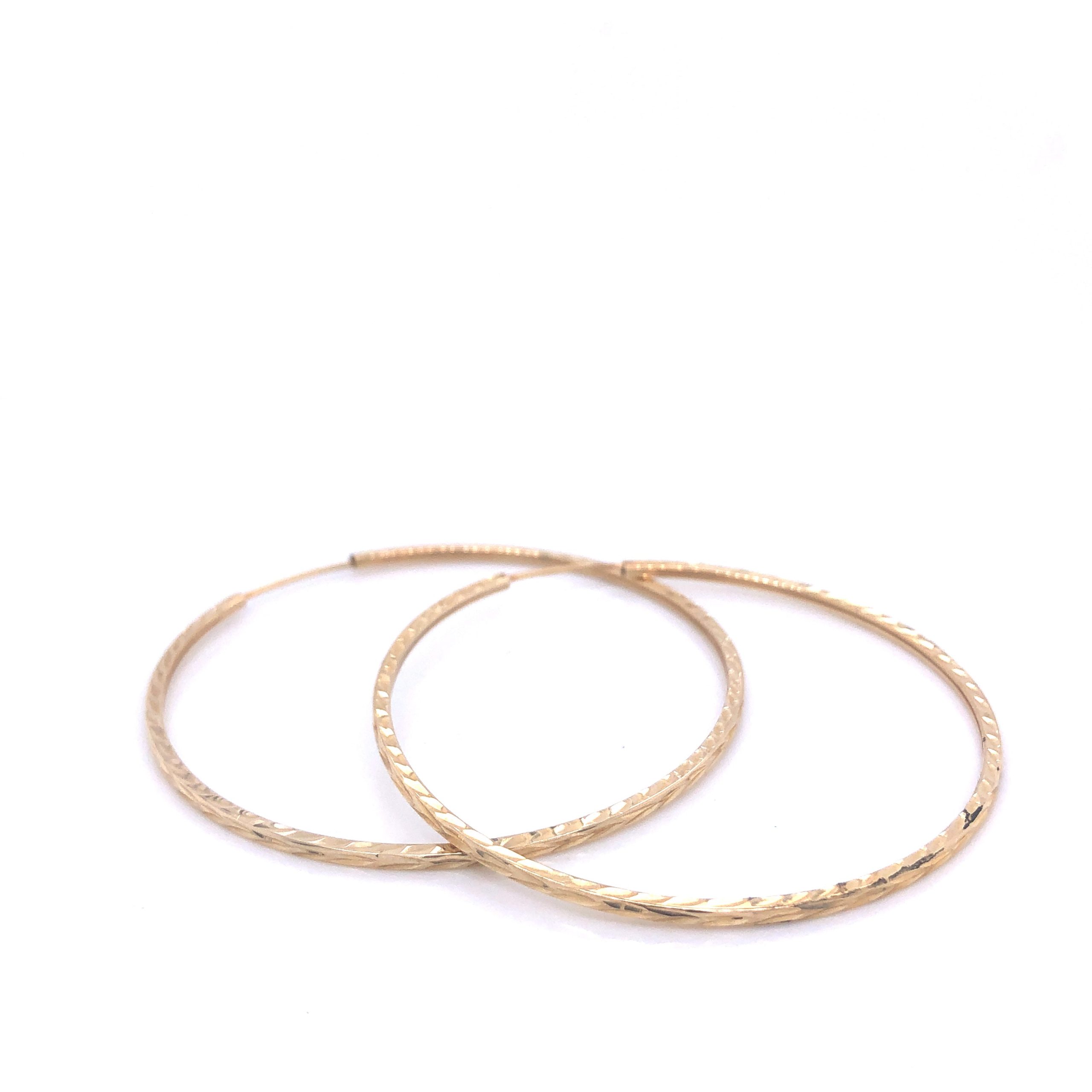14K Medium Diamond Cut Gold Hoops